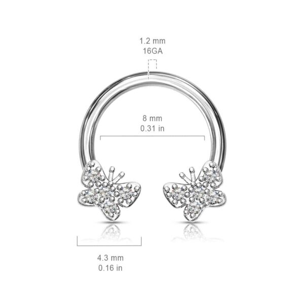 Circular barbell met vlindertjes belegd met CZ steentjes - Afbeelding 2