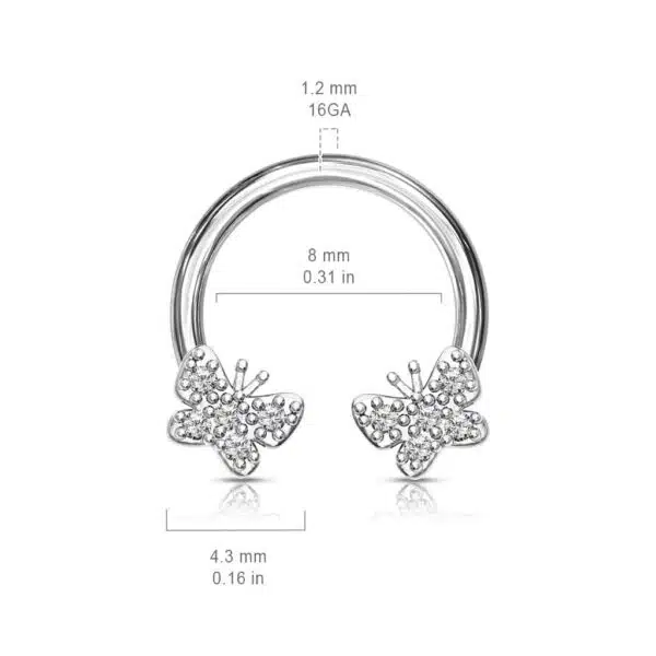 Circular barbell met vlindertjes belegd met CZ steentjes - Afbeelding 2