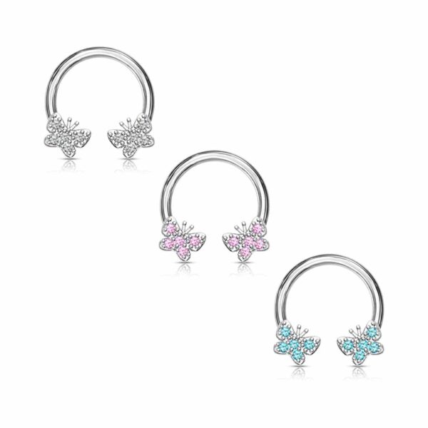 Circular barbell met vlindertjes belegd met CZ steentjes - Afbeelding 3