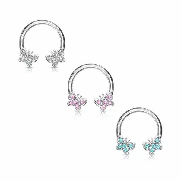 Circular barbell met vlindertjes belegd met CZ steentjes - Afbeelding 3
