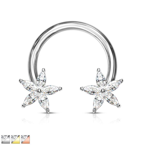 Circular barbell met bloem met heldere CZ steentjes