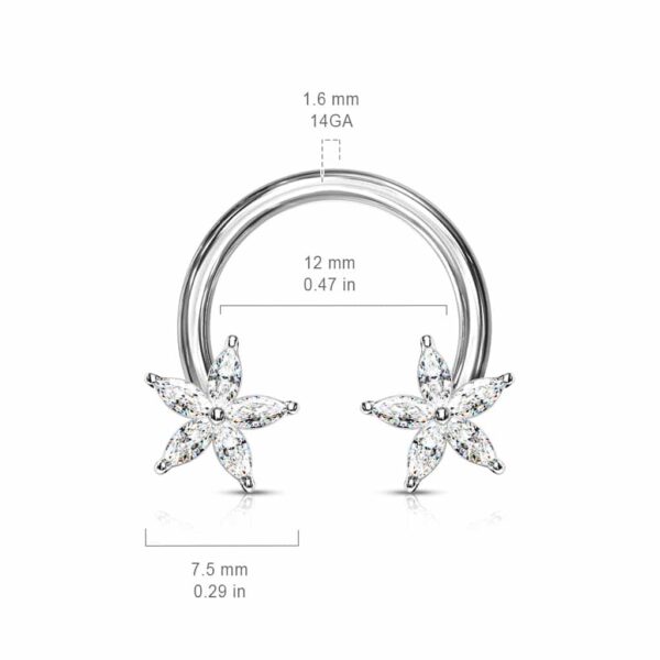 Circular barbell met bloem met heldere CZ steentjes - Afbeelding 2