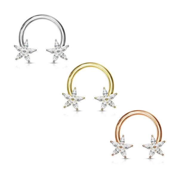 Circular barbell met bloem met heldere CZ steentjes - Afbeelding 3
