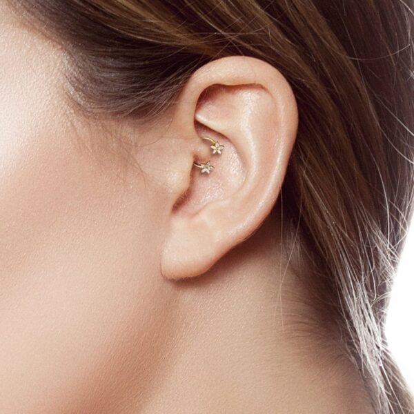 Circular barbell met bloem met heldere CZ steentjes - Afbeelding 4
