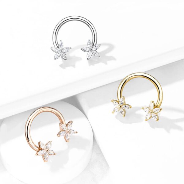 Circular barbell met bloem met heldere CZ steentjes - Afbeelding 5