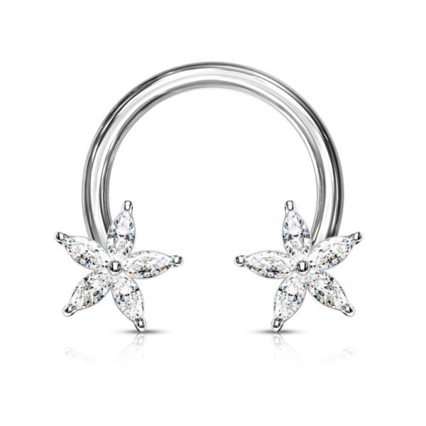 Circular barbell met bloem met heldere CZ steentjes - Afbeelding 6