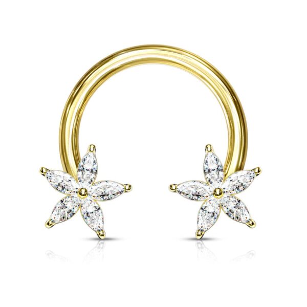 Circular barbell met bloem met heldere CZ steentjes - Afbeelding 7