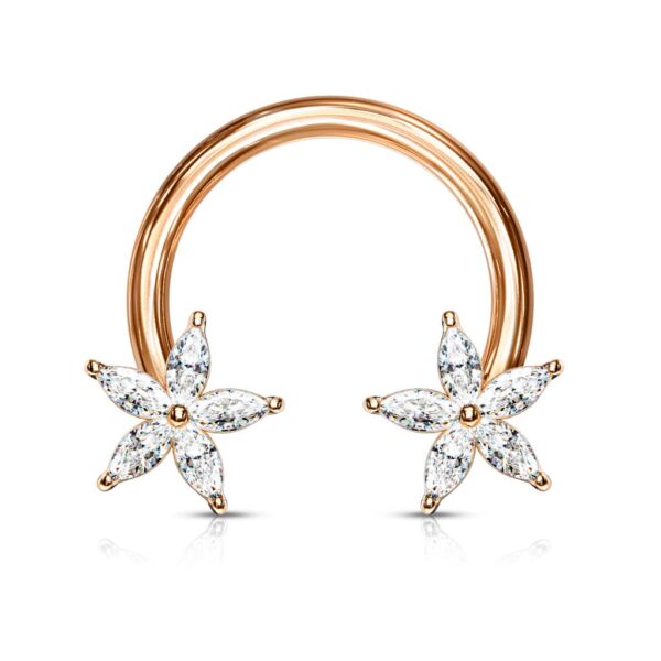 Circular barbell met bloem met heldere CZ steentjes - Afbeelding 8