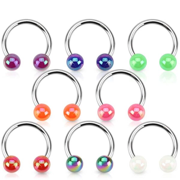 Circular barbell met balletjes in verschillende kleuren en parelmoer coating