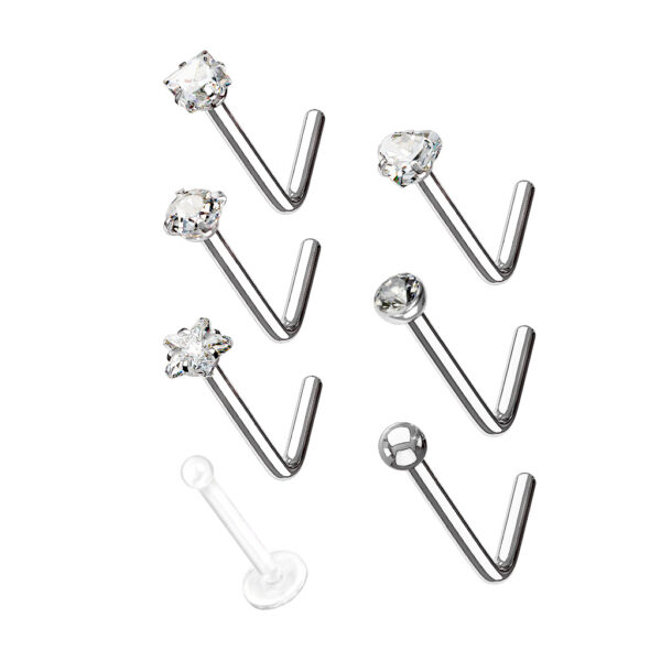 Set van 7 verschillende neus stud piercings in een doorzichtig doosje - Afbeelding 2