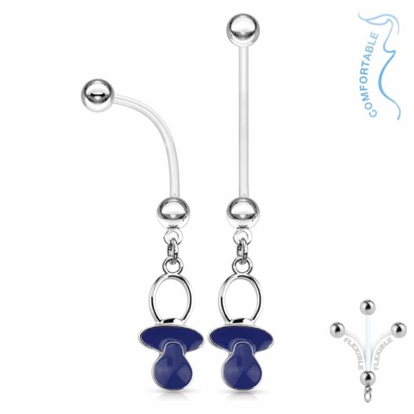 Bioflex flexibele navelpiercing met speentje hanger - Afbeelding 2