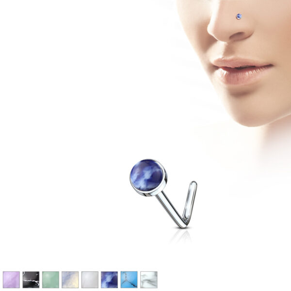 Neus stud piercing met rond halfedelsteens top in verschillende kleuren