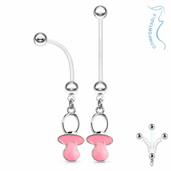 Bioflex flexibele navelpiercing met speentje hanger - Afbeelding 3