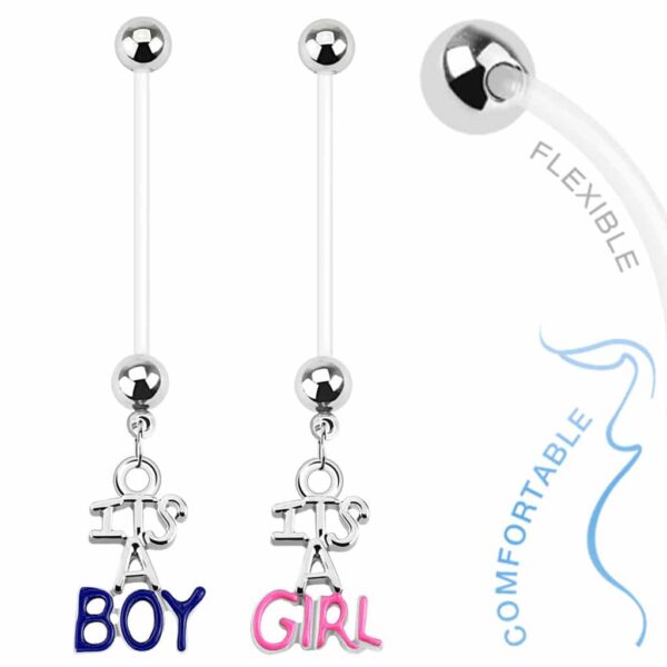 Bioflex flexibele navelpiercing met BOY of GIRL hangertje