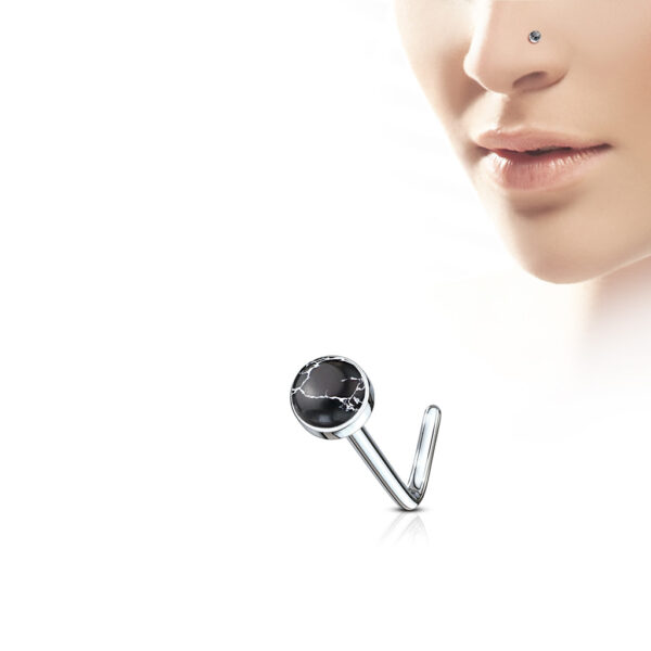 Neus stud piercing met rond halfedelsteens top in verschillende kleuren - Afbeelding 4