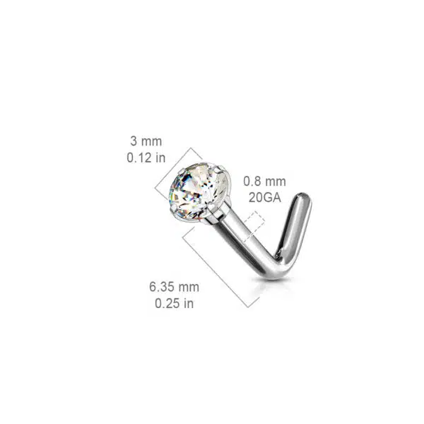 Titanium neus stud piercing met helder prong-set - Afbeelding 2