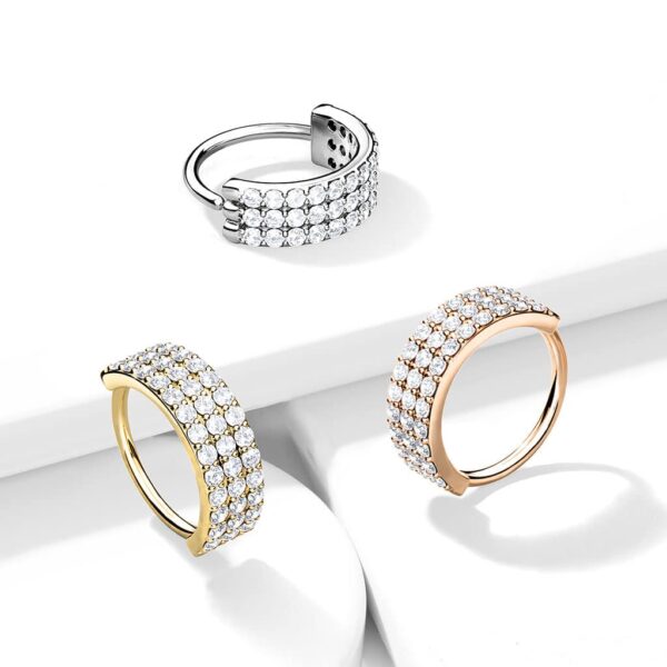 Buigbare ring met 3 halve lijnen met CZ steentjes