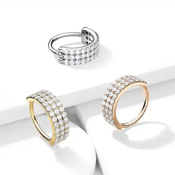 Buigbare ring met 3 halve lijnen met CZ steentjes