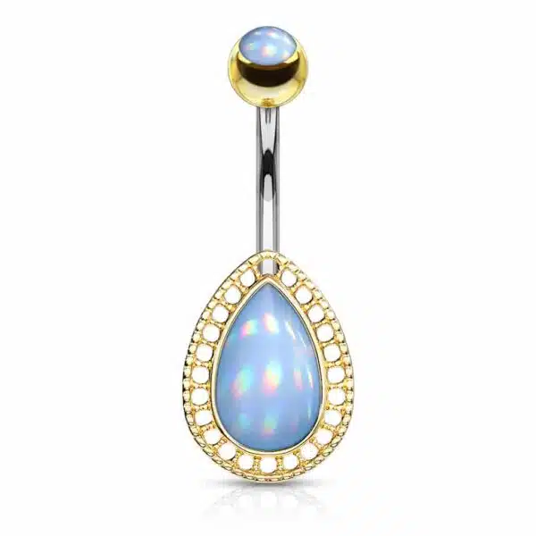 Navelpiercing met druppel steen in verschillende kleuren - Afbeelding 2