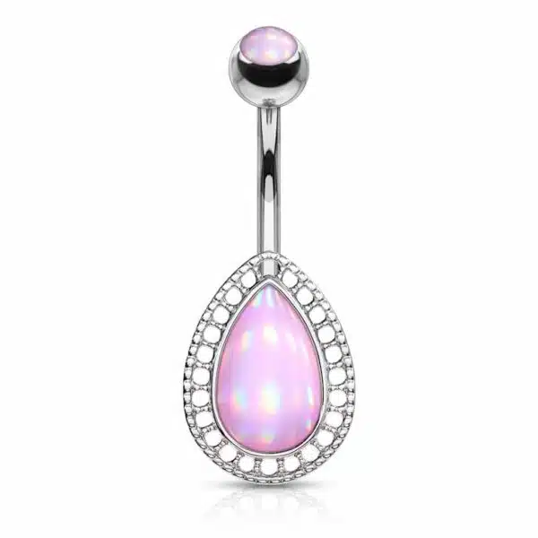 Navelpiercing met druppel steen in verschillende kleuren - Afbeelding 3
