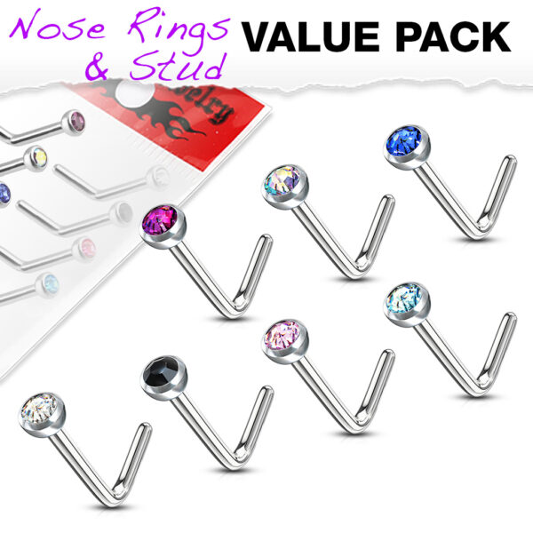 Set van 7 neus stud piercings met verschillende kleuren edelsteentjes - Afbeelding 5