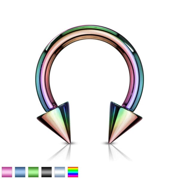 Circular barbell met spikes en titanium coating in verschillende kleuren
