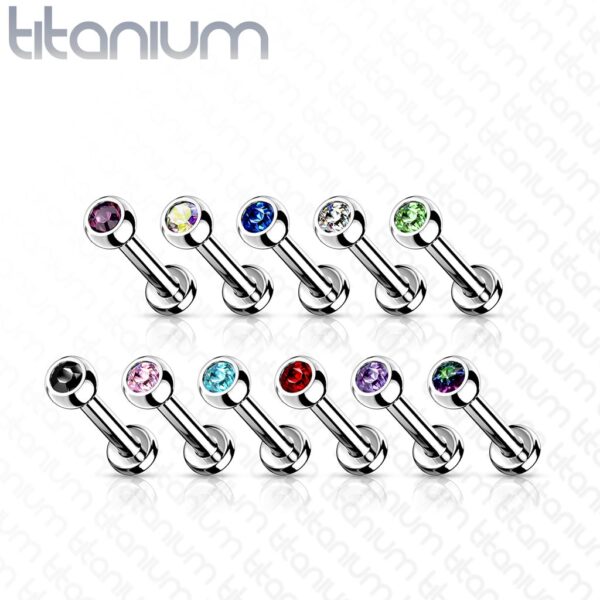 Intern geschroefde labret piercing van titanium met kristal - Afbeelding 2