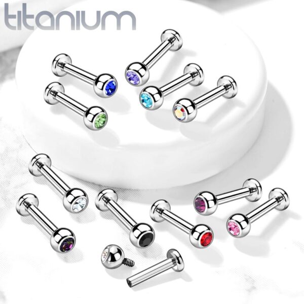 Intern geschroefde labret piercing van titanium met kristal - Afbeelding 4