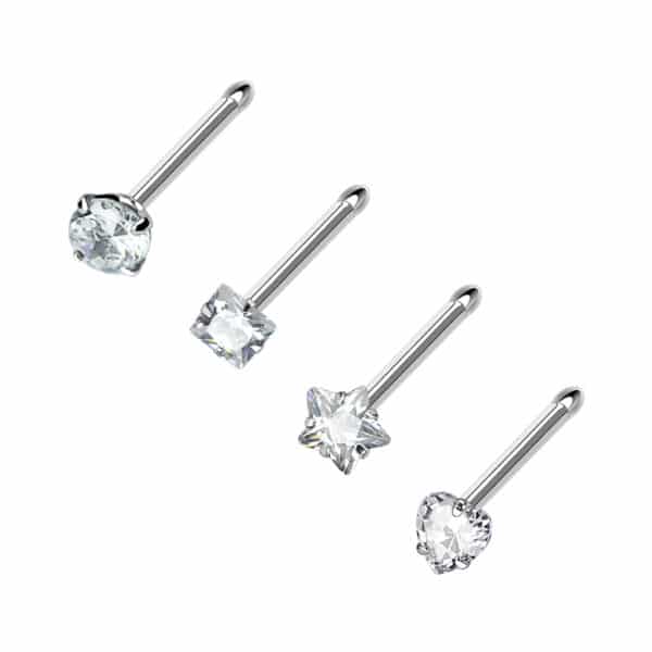 Set van 4 neus screw 2mm piercings met verschillende vormen prong sets - Afbeelding 2
