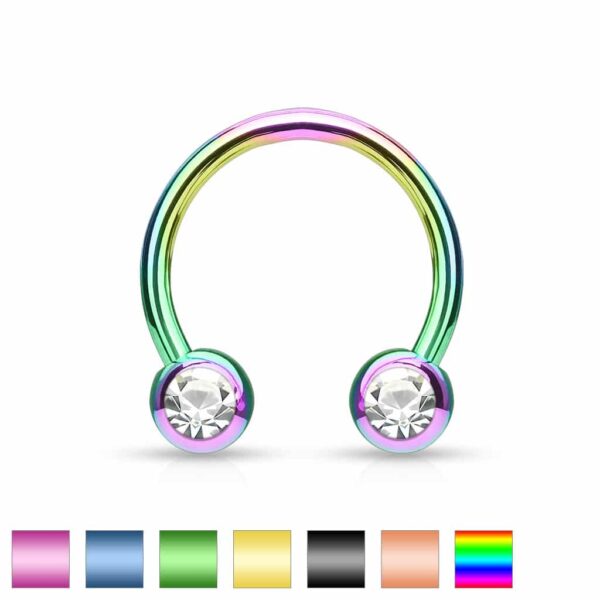 Circular barbell met balletjes met steentje en titanium coating in verschillende kleuren