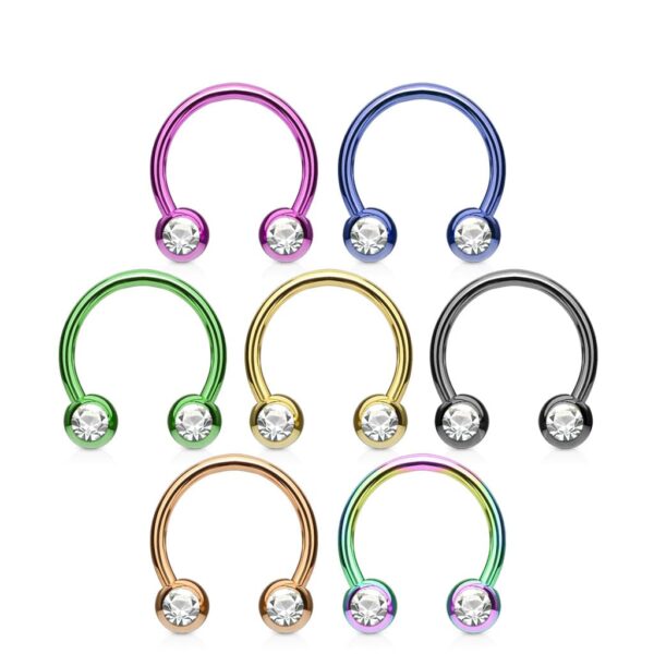 Circular barbell met balletjes met steentje en titanium coating in verschillende kleuren - Afbeelding 2