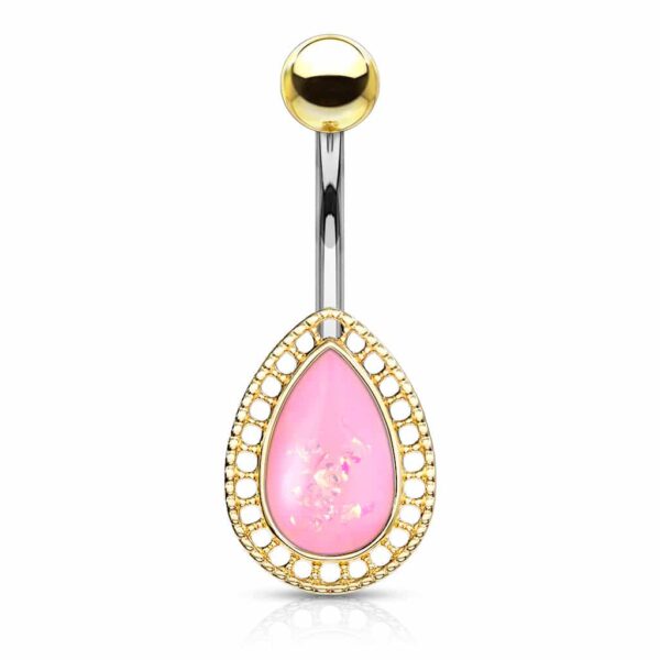 Navelpiercing met druppel steen met glitters in verschillende kleuren - Afbeelding 2