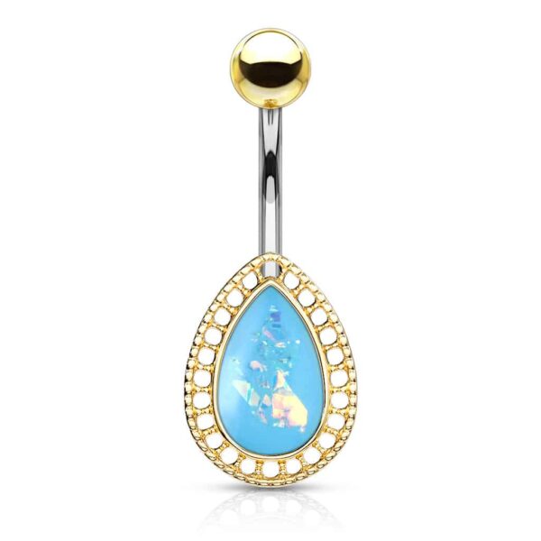 Navelpiercing met druppel steen met glitters in verschillende kleuren - Afbeelding 3
