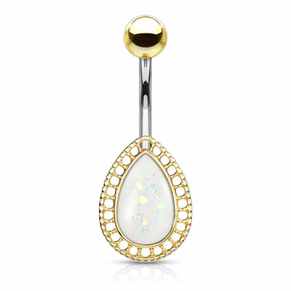 Navelpiercing met druppel steen met glitters in verschillende kleuren - Afbeelding 4