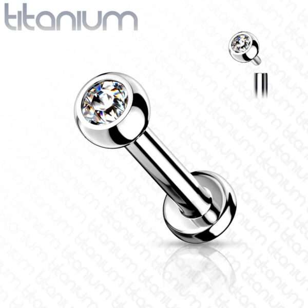 Intern geschroefde labret piercing van titanium met kristal - Afbeelding 10
