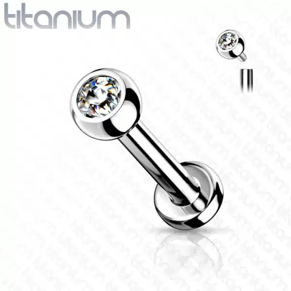Intern geschroefde labret piercing van titanium met kristal - Afbeelding 10