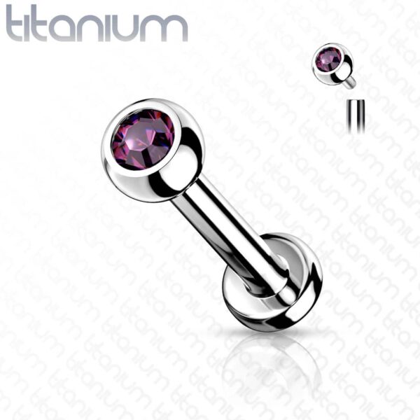 Intern geschroefde labret piercing van titanium met kristal - Afbeelding 11