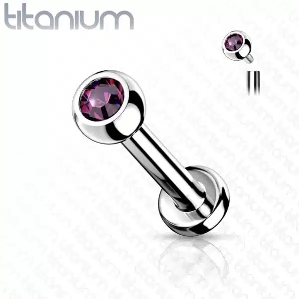 Intern geschroefde labret piercing van titanium met kristal - Afbeelding 11