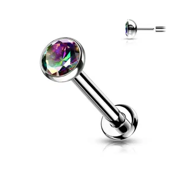 Titanium Threadless Push in Labret met CZ steentje in verschillende kleuren - Afbeelding 32