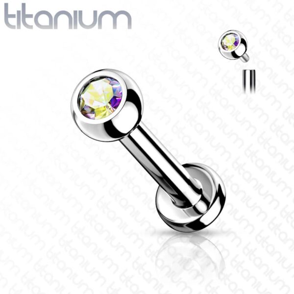 Intern geschroefde labret piercing van titanium met kristal - Afbeelding 12