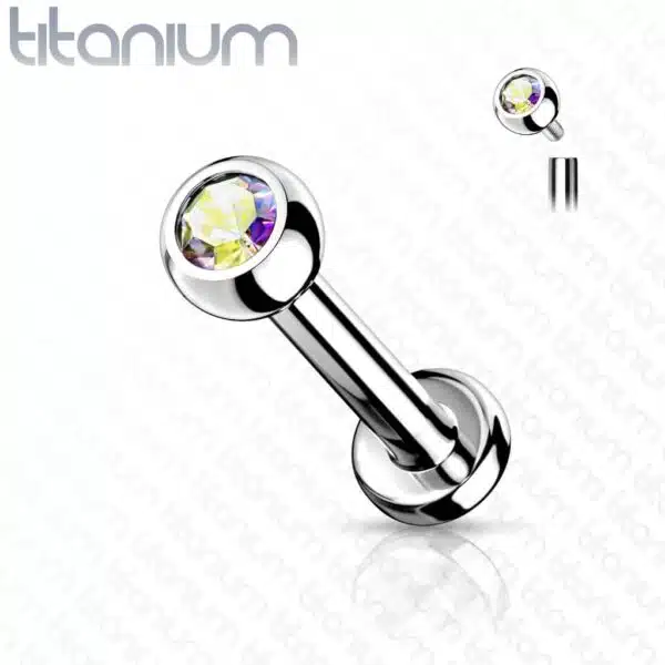 Intern geschroefde labret piercing van titanium met kristal - Afbeelding 12