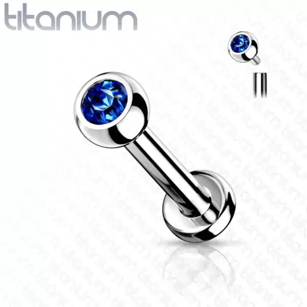 Intern geschroefde labret piercing van titanium met kristal - Afbeelding 13
