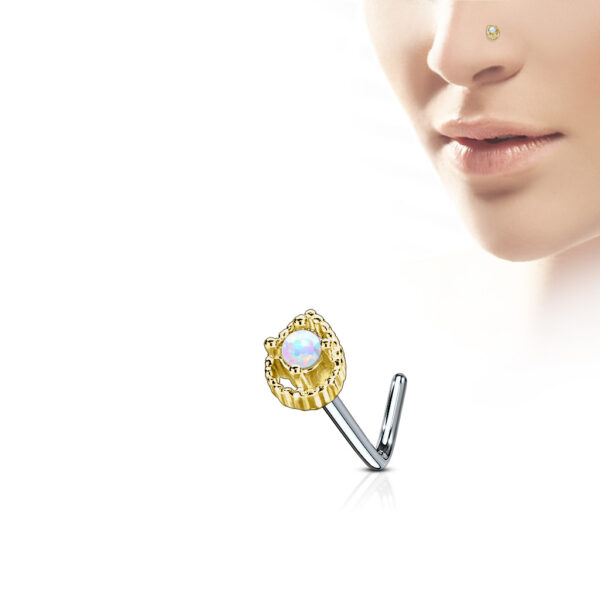 Neus stud piercing met druppel top prong set met opaal - Afbeelding 2