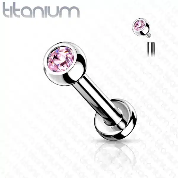 Intern geschroefde labret piercing van titanium met kristal - Afbeelding 17