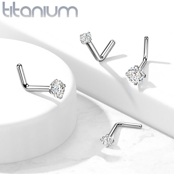 Titanium neus stud piercing met helder prong-set - Afbeelding 4