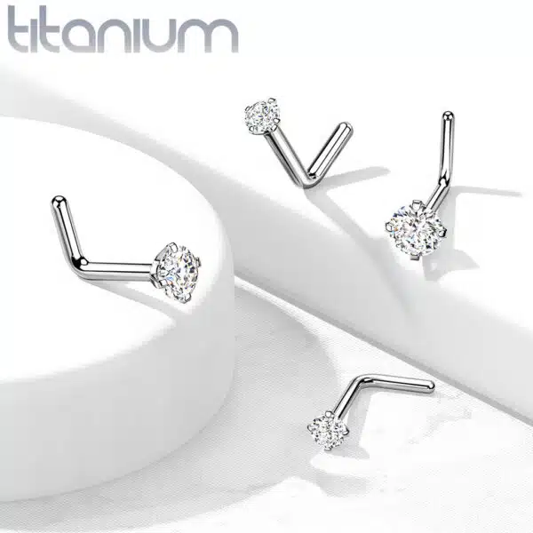 Titanium neus stud piercing met helder prong-set - Afbeelding 4