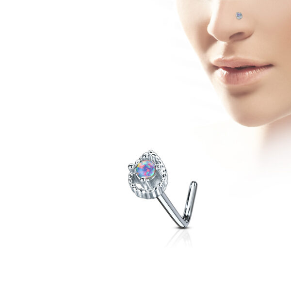 Neus stud piercing met druppel top prong set met opaal - Afbeelding 6