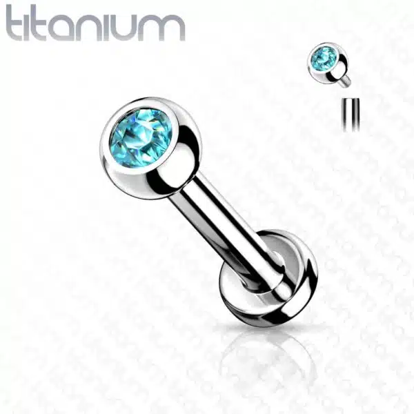 Intern geschroefde labret piercing van titanium met kristal - Afbeelding 18