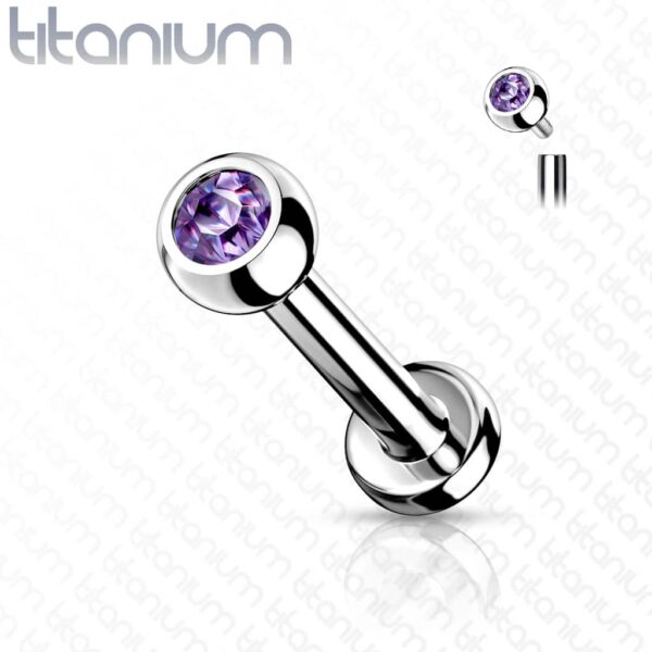 Intern geschroefde labret piercing van titanium met kristal - Afbeelding 20