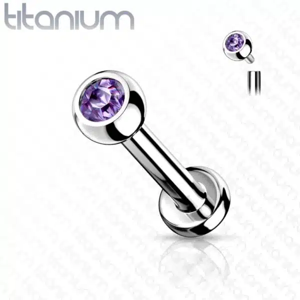 Intern geschroefde labret piercing van titanium met kristal - Afbeelding 20
